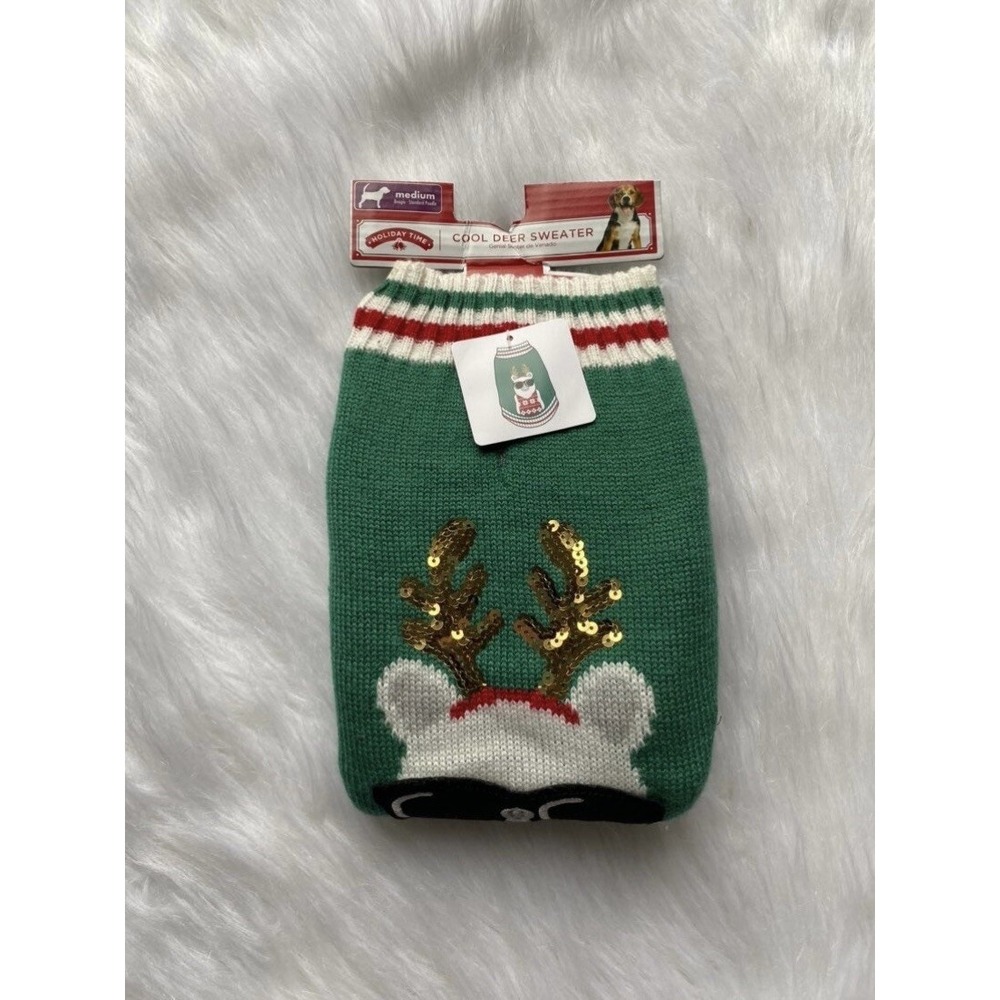 Holiday Time Dog Sweater Size Medium Cool Christmas Deer Pet Clothes - Picture 3 of 6